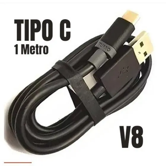 Cabo de Carregador Turbo Tip C USB com Android, IOS iPhone 15, 1 Metro de cabo