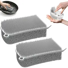 2 Escovas de Silicone para Lavar Louça, Escova de Limpeza de Cozinha de Silicone de Dupla Face 3 em 1, Escovas Reutilizá