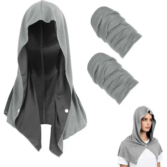 Toalha Refrescante com Capuz para Adultos, Conjunto de 3 Peças, Capuz Refrescante com Munhequeiras Esportivas, Faixa Ref
