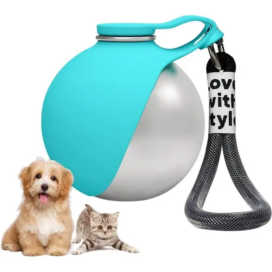 Garrafa de Água Portátil 2 em 1 para Cães, 10oz, em Aço Inoxidável, à Prova de Vazamentos, com Tigela de Silicone Dobráv