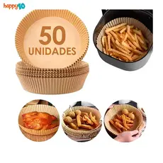 Forro de Papel para Airfryer Antiaderente Kit 50 Unidades Descartável Redondo Fritadeira Sem Óleo