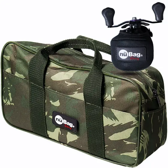 Bolsa Camuflada de Pesca Organizar Iscas Anzois + Porta Carretilha Perfil Baixo Kit Pescaria Top