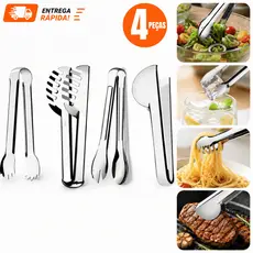 Kit 4 Utensílios para Cozinha Inox Pegador de Massa 20cm Universal 20cm Salada 20cm Gelo 18,5cm