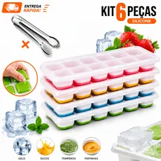 Kit  Formas De Gelo Silicone Com Tampa Rígida Flexível Fundo 14 Cubos Retangular Multiuso Lavável - Escolha A Cor