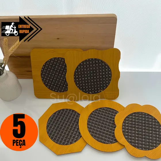 KIT Jogo 5 Descansos de Panela Bamboo Bambu Mdf Linha Premier Descanso Alta Qualidade Variados
