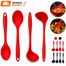 Kit Concha Feijão  Colher iDe Arroz De Silicone Sopa Para Cozinha Linha Premium Vermelho Preto