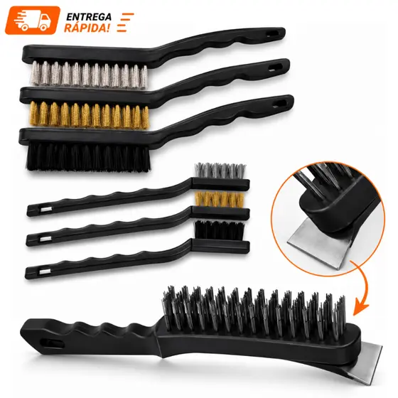 OFERTA Conjunto Escovas De Aço Cabo Longo Multifuncional 21.5cm Ou 17cm Mais Raspador Multiuso Limpeza Pesada Pós Obra