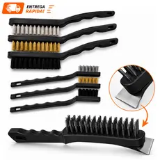 OFERTA Conjunto Escovas De Aço Cabo Longo Multifuncional 21.5cm Ou 17cm Mais Raspador Multiuso Limpeza Pesada Pós Obra