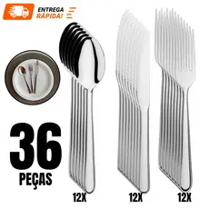Jogo de Talheres 36 ou 18 peças Aço Inox Facas Garfos de Mesa Colheres Para Cozinha e Restaurantes
