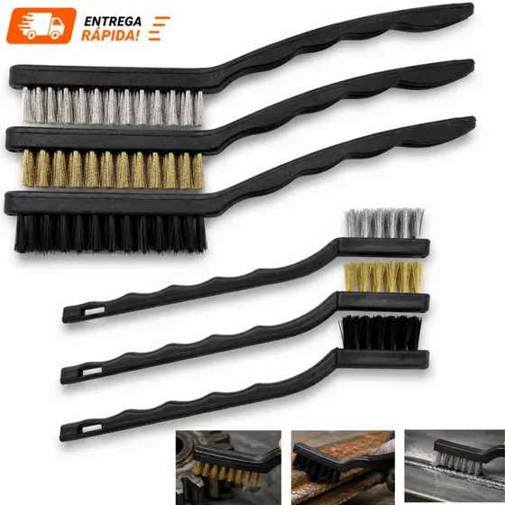 Kit 6 E 3 Super Escovas Para Limpeza em Aço Carbono Latão e Nylon forno grelha fogão Aço Latão 21,5CM