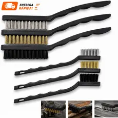 Kit 6 E 3 Super Escovas Para Limpeza em Aço Carbono Latão e Nylon  forno grelha fogão Aço Latão 21,5CM