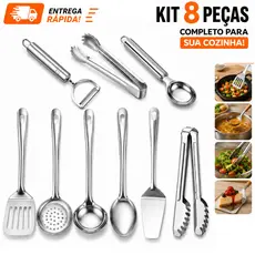Kit Utensílios de Cozinha Inox 9 ate 5 Peças Colher Concha Espátulas Pegadores Descascador Kit Casa Nova Cozinha