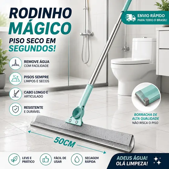 Rodo de silicone 2 em 1 para pisos e esfregão mágico, adequado para uso a seco e molhado.