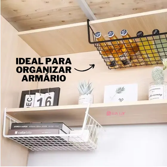 Cesto Organizador Suspenso para Prateleira Aramado de Encaixe Cozinha Banheiro Armário