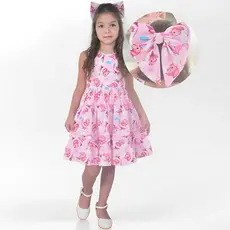 Vestido Infantil Capivara Charmosa Rosa + Laço Cabelo Luxo