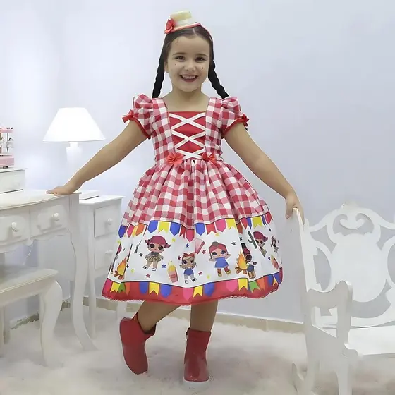 Vestido infantil de Quadrilha - Festa Junina da Lol Surprise