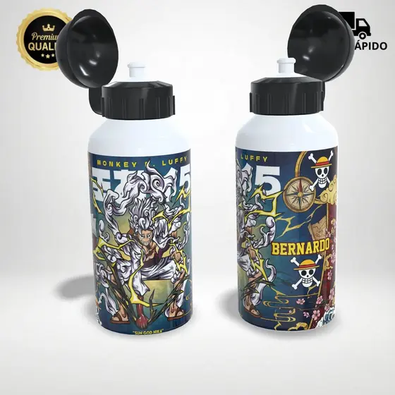 Squeeze One Piece Luffy Gear 5 Personalizada Com Nome - Garrafa Alumínio Anime