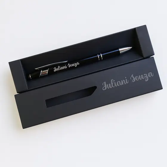 Caneta Metálica Touchscreen Personalizada com Caixa Gravada a Laser Nome Frase ou Logo