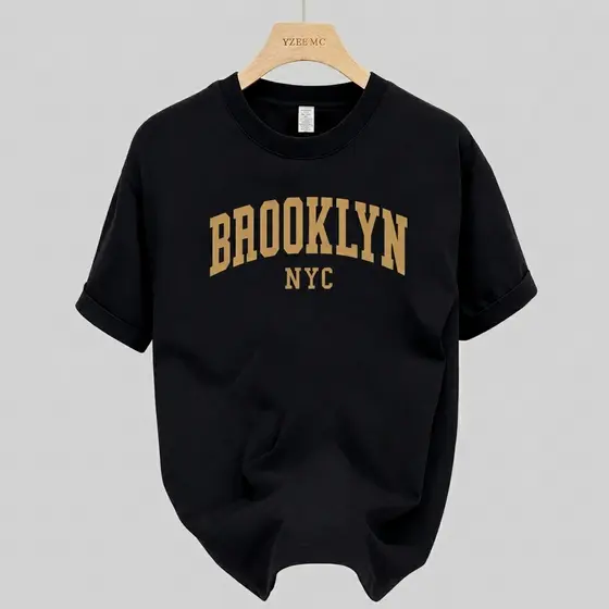 Camiseta Brooklyn Nyc Streetwear Camisa Modelagem Confortável Básica Estampada Malha Algodão Premium