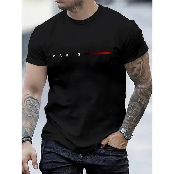 Camiseta Masculina Streetwear Paris Style T-Shirt 100% Algodão Malha 30.1