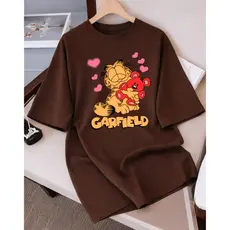 Camiseta Camisa 100% Algodão Feminina Fofa Casual Street Confortavel Garfild Ursinho