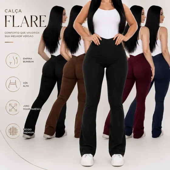 kit 2 Calça Flare Legging  boca de sino bailarina Empina Bumbum Zero Transparência