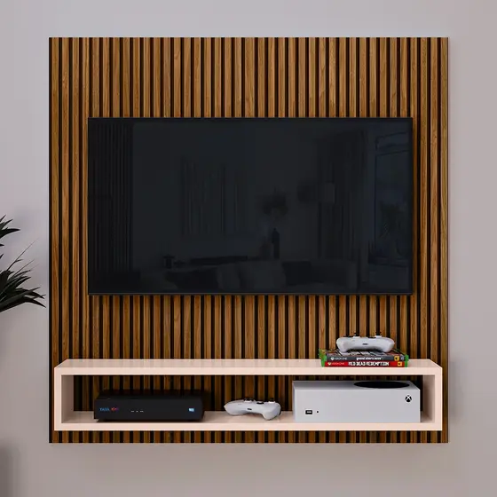Painel START Para TV Até 32 Polegadas Quarto Sala Apartamento Painel Prateleira e Nicho Cor Off White
