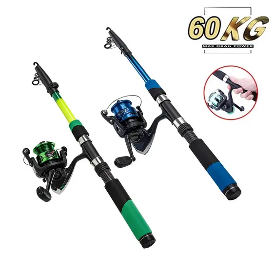 Vara de pesca de 60 kg com molinete portátil, projetado especialmente para a pesca do robalo