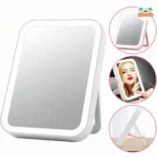 Espelho de Bancada LED com 3 Níveis de Luz, Controle Touch e Design Recarregável (USB/Wireless)