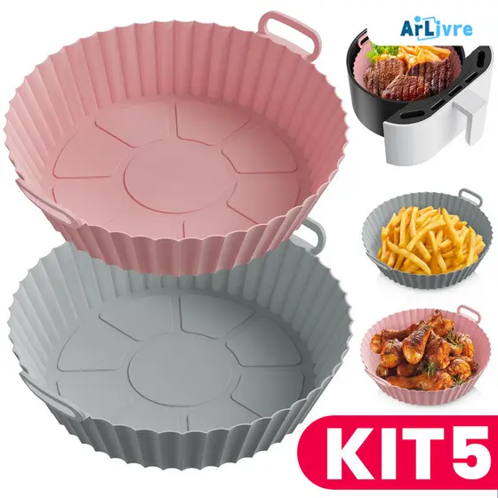 Kit 5 Forma de Silicone para Air Fryer Forno Microondas Fritadeira Assadeira Reutilizável Antiaderente