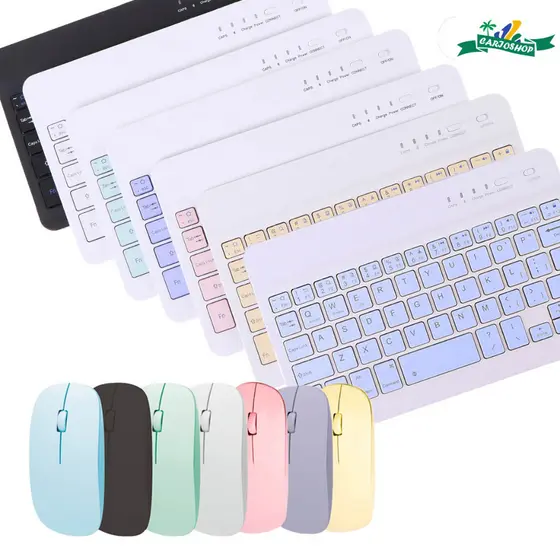 Teclado Bluetooth sem fio Macaron e mousepad Kit de suporte projetado para Tablets e Laptops iPad