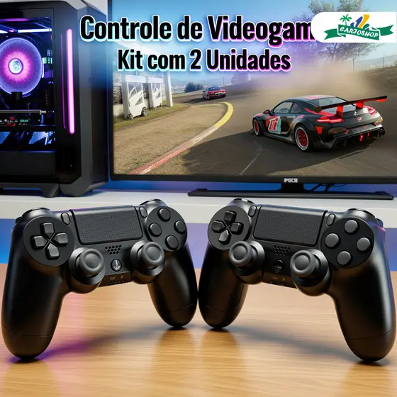 Kit com 2 Controles Sem Fio Compatíveis com PS4 com Vibração e Sensor Seis Eixos