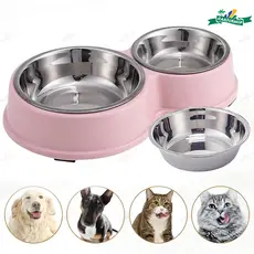 Kit Comedouro e Bebedouro Duplo Inox com Superfície Antiderrapante para Gatos e Cachorros