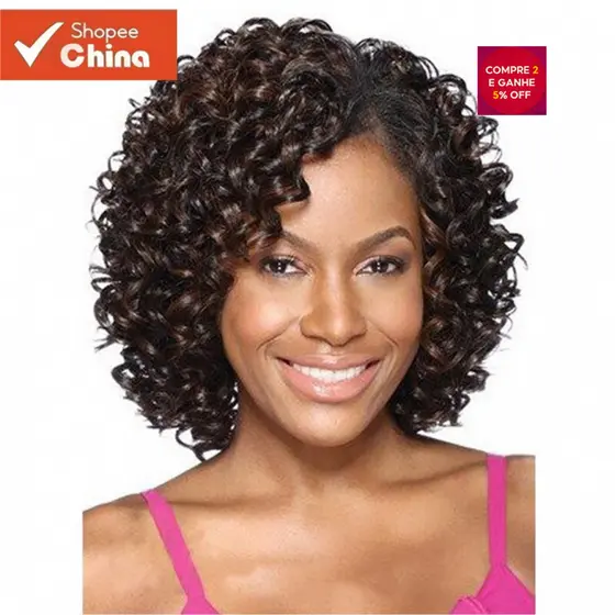 Peruca de Cabelo Natural Cacheado Curto para Mulheres Maquiagem Beleza FMVZ