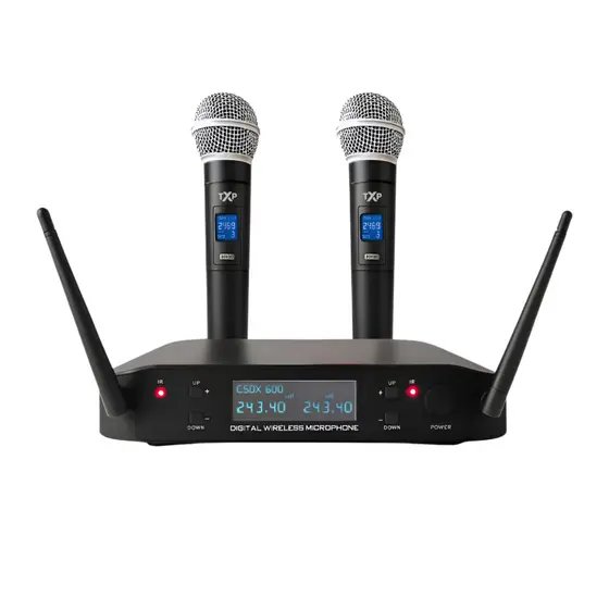 Microfone transmissor TXP600W Sem Fio Duplo Wireless Profissional Karaoke Musical UHF