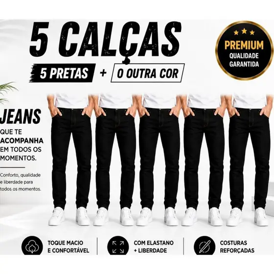 Kit 5 Calça Jeans Masculina Com Elastano Plus Size Casual Qualidade Premium
