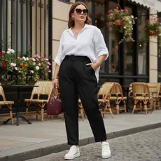 Calça Social Feminina Alfaiataria Plus Size + Cinto De Tecido Elegante Linha Premium Reta Com Bolsos