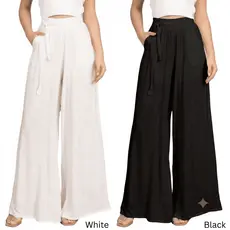 Kit 2 Calça Feminina Pantalona Widelag Com Cinto Casual Elegante Flare Boca De Sino Leve Soltinha