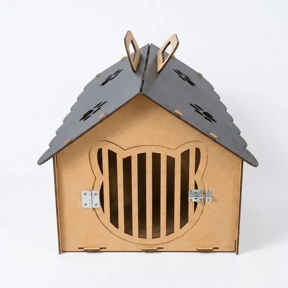 Casinha e Caixa de Transporte Gato Pet House MDF Artesanal Confortável Resistente Leve Segura Estilosa 43x49cm