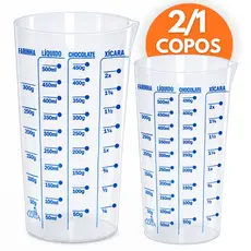 Kit 2/1 Copo Plástico Graduado Dosador Receitas Copo Medidor 500ML Cozinha Medidas Receita Graduado