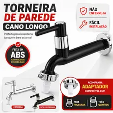 Torneira Lavanderia Preta Cromada Tanque Jardim Robusta Alta Qualidade 1/4 de Volta
