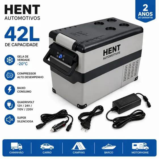 Geladeira Portátil Automotiva 42 L Quadrivolt APP Bluetooth Freezer Carro Caminhão Viagens camping