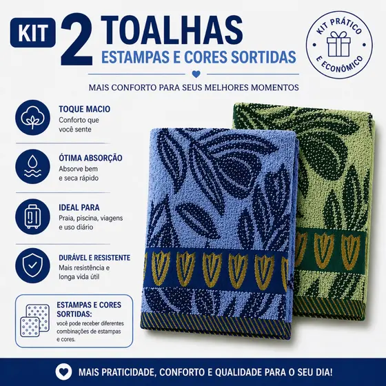 Kit 2 Toalha de Banho Macia Alta Absorção Secagem Rápida Confortável Uso Diário Viagem Sortidas