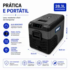 Geladeira Freezer Portátil 28L Compressor -20°C 12/24V 110/220V Carro Caminhão Motorhome