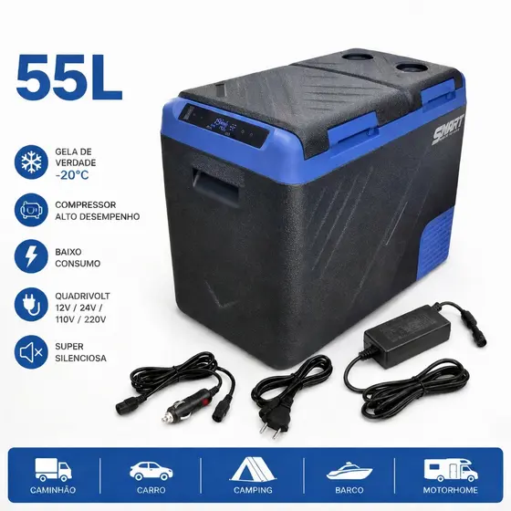 Geladeira Portátil 55L Quadrivolt Camping, Caminhão, barco, motorhome, Lanchas, Praia. pesca