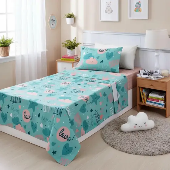 Jogo Lençol Solteiro Infantil 3 Peças 180 Fios Estampado Cachorro
