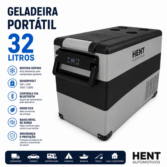 Nome do Produto Geladeira Portátil Automotiva 32 L Quadrivolt APPFreezer Carro Caminhão Viagens
