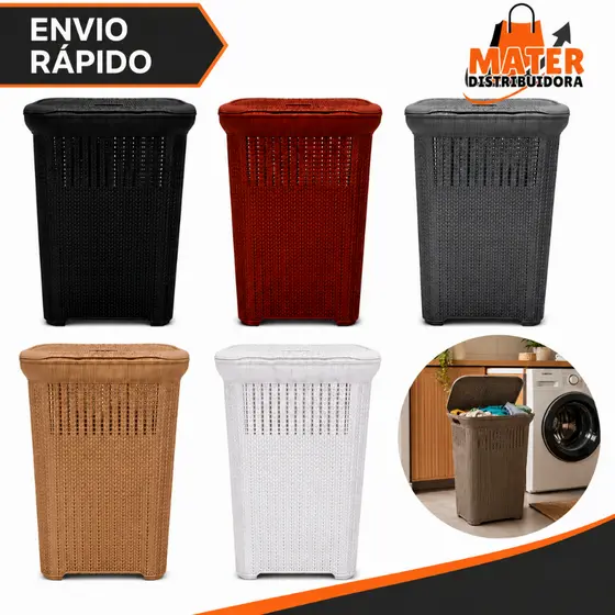 Cesto De Roupas Telado Rattan 50 Litros Com Tampa Premium Reforçado Todas As Cores
