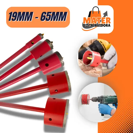 Broca Serra Copo Diamantada Para Concreto 19mm 25mm 30mm 35mm 40mm 45mm 53mm 60mm 65mm Profissional