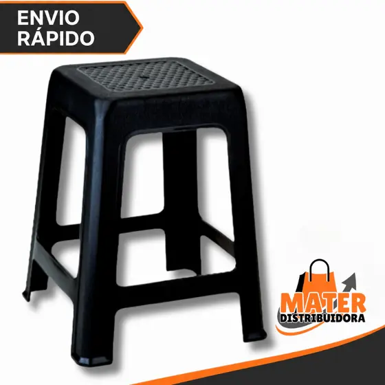 Banqueta Preta De Plástico Resistente Reforçada Adulto Suporta Até 120kg